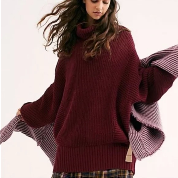 Free People Ribbed Tunic Sweater Cocoa Pullover - Picture 2 of 3